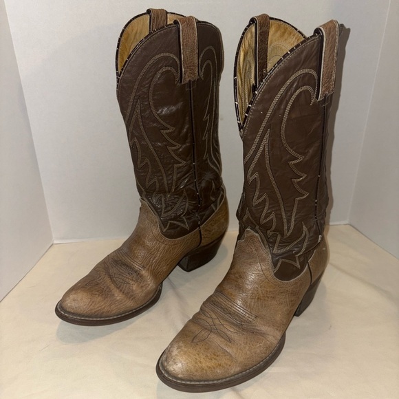 Vintage Wrangler Western Boots Distressed Men's 8.5 D Brown Leather Made in USA - Picture 1 of 7